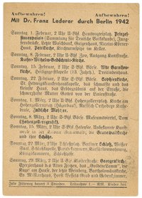 Programm der Berlin-Führungen von Dr. Franz Lederer für Februar bis März 1942