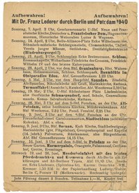 Programm der Berlin- und Potsdam-Führungen von Dr. Franz Lederer für April bis Juni 1940