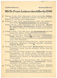 Programm der Berlin-Führungen von Dr. Franz Lederer für Januar bis März 1940