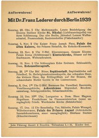 Programm der Berlin-Führungen von Dr. Franz Lederer für Oktober bis Dezember 1939