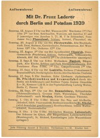 Programm der Berlin- und Potsdam-Führungen von Dr. Franz Lederer für August bis Oktober 1939