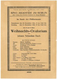 Programm der Sing-Akademie zu Berlin zur Aufführung des Weihnachtsoratoriums in der Philharmonie 1941