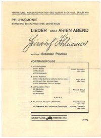 Programm zum Lieder- und Arien-Abend von Heinrich Schlusnus in der Philharmonie in Berlin am 30. März 1935