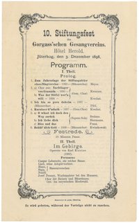 Programm für das 10. Stiftungsfest des Gorgass'schen Gesangvereins in Jüterbog 1898