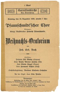 Programm des Pfannschmidt'schen Chors zur Aufführung des Weihnachtsoratoriums in der Alten Garnisonkirche in Berlin am 19. Dezember 1920