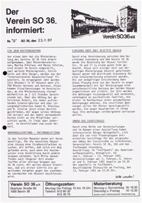 SO 36 : Der Verein SO 36 informiert; Nr. 0, vom 23.01.1981