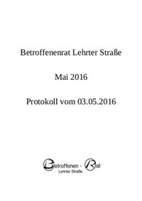 Protokoll des Betroffenenrats Lehrter Straße vom 03.05.2016