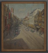 Brandenburger Maler: Hauptstraße mit HO-Kaufhaus, vor 1. Oktober 1959