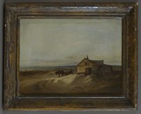 Hosemann, Theodor: Landschaft mit Haus und Pferdefuhrwerk, 1858