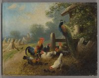 Scheuerer, Otto: Hühner am Wegesrand, Ende 19. Jahrhundert