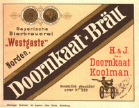 Bieretikett der H. & J. ten Doornkaat - Koolman Bayerische Bierbrauerei in Westgaste, um 1888