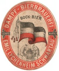 Bieretikett der Dampf-Bierbrauerei Emil Lychenheim in Schwartau, um 1895
