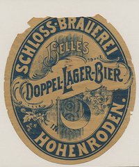 Bieretikett der Schloss-Brauerei Hohenroden in Essingen, um 1894