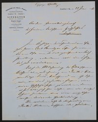 Brief der Jaeger'schen Buch-, Papier- und Landkartenhandlung an Otto Volger / Freies Deutsches Hochstift vom 23.06.1863