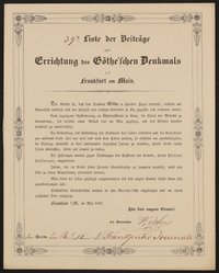 39te Liste der Beiträge zur Errichtung des Göthe'schen Denkmals in Frankfurt am Main - Mai 1837 mit Beilage