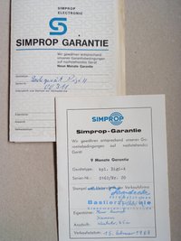 Simprop Garantiekarten 1968