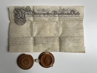 Urkunde, Verkauf einer Behausung in der Hasen-Gasse neben dem Aschaffenburger Hof durch Johannes Schluckebier und Johann Wilhelm Franck als Vormünder, Frankfurt 1778.