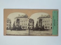 Stereobild, Unbekannter Fotograf, Frankfurt, Nr. 30, Statues de Goethe, Schiller et Gutenberg, ca. 1865