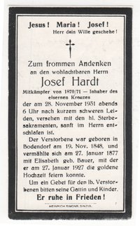 Sterbezettel Josef Hardt