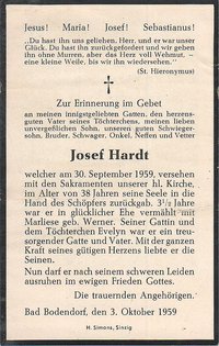 Totenzettel von Josef Hardt (jr.)