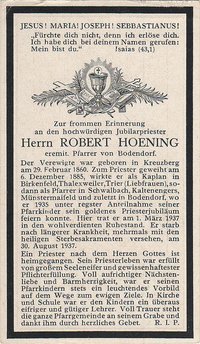 Totenzettel von Pfarrer Robert Hoening