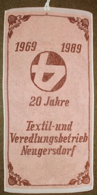 Handtuch 20 Jahre Textil- und Veredlungsbetrieb Neugersdorf