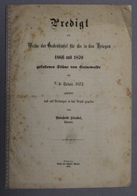 Predigt Weihe Gedenktafel für gefallene 1866 und 1870 in Hainewalde