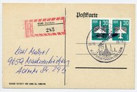 Ansichtskarte (Reprint) "Felix Laitsch, Ingenieur und Aviatiker Rundflug durch Sachsen vom 20. bis 29. Mai 1911", als Einschreiben Sonderstempel Zwickau 40 "4. Luftpostsalon der DDR" 26.10.1985