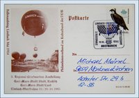 Ansichtskarte (Reprint) "Ballonaufstieg Limbach Mai 1914", Sonderstempel Limbach-Oberfrohna 1 3., Regionale Briefmarkenausstellung, Abbildung Ballon, 19.10.1985