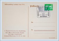 Ansichtskarte (Reprint) "Ballonaufstieg Limbach Mai 1914", Sonderstempel Limbach-Oberfrohna 1 3., Regionale Briefmarkenausstellung, Abb. Ballon, 19.10.1985