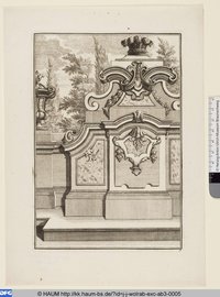 Neu Inventirte Attiques und Corniche de placard [...], Blatt 5 [Vorlageblatt mit zwei Entwurfsvarianten für architektonische Bekrönungen]