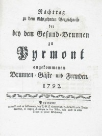 Gesund-Brunnen zu Pyrmont Anno 1792 - 18. Verzeichnis Nachtrag