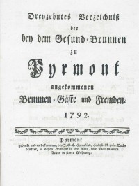 Gesund-Brunnen zu Pyrmont Anno 1792 - 13. Verzeichnis