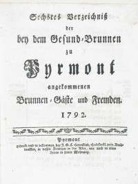 Gesund-Brunnen zu Pyrmont Anno 1792 - 6. Verzeichnis