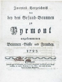 Gesund-Brunnen zu Pyrmont Anno 1792 - 2. Verzeichnis