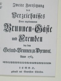 Verzeichnis derer angekommen Brunnengäste und Fremden Anno 1765 - 2. Fortsetzung