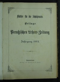 Blätter für die Schulpraxis/ Pädagogisches Litteraturblatt Jg. 1884