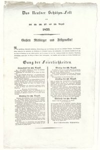 Festplakat Neusser Schützenfest von 1833