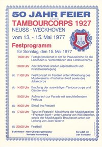 Festplakat Jubiläumsfeier Tambourcorps Weckhoven von 1977