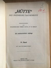 "Hütte" des Ingenieurs Taschenbuch. Bd. 4, 1935.