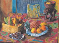 Stillleben mit Früchten und persischer Kachel