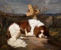 Hund auf dem Grab seines Herrn
