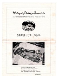 Weinliste 1955/56 Weingut Philipp Zumstein