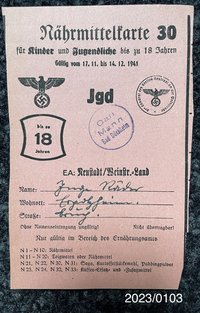 Nährmittelkarte Kinder/Jugendliche Nr. 30 1940