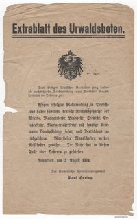 Extrablatt des Urwaldsboten 2.08.1914