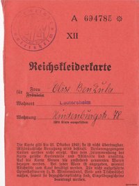 Reichskleiderkarte Oktober 1940 für Elise Benkula