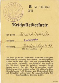 Reichskleiderkarte Oktober 1940 für Heinrich Benkula