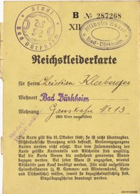 Reichskleiderkarte Oktober 1940 für Christian Kleeberger