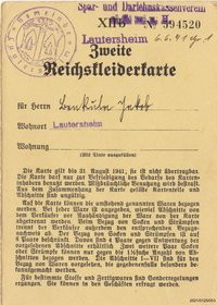 Zweite Reichskleiderkarte August 1941 für Benkula Jakob