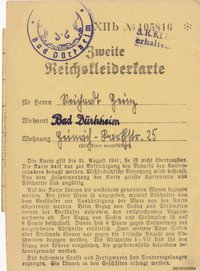 Zweite Reichskleiderkarte August 1941 für Heinz Reichardt